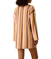 Faherty Cabana Organic Cotton Terry Striped Collared Long Sleeve Mini Shirt Dress