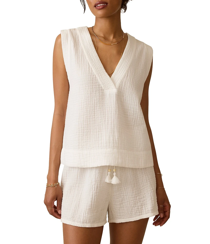 Faherty Organic Cotton Gauze Knit V-Neck Sleeveless Popover Tank