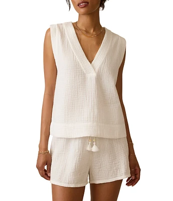 Faherty Organic Cotton Gauze Knit V-Neck Sleeveless Popover Tank