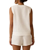 Faherty Organic Cotton Gauze Knit V-Neck Sleeveless Popover Tank