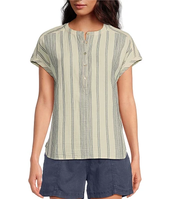 Faherty Dream Cotton Gauze Short Sleeve Desmond Striped Top