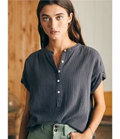 Faherty Dream Cotton Gauze Short Sleeve Desmond Top