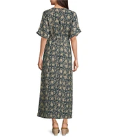 Faherty Dune Camille Cotton Gauze Printed V-Neckline Short Sleeve Midi Dress