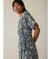 Faherty Dune Camille Cotton Gauze Printed V-Neckline Short Sleeve Midi Dress