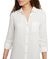 Faherty Dune Gauze Point Collar Long Sleeve Maxi Shirt Dress