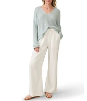 Faherty Dune Organic Cotton Gauze Drawstring Woven Mid Rise Palazzo Pants