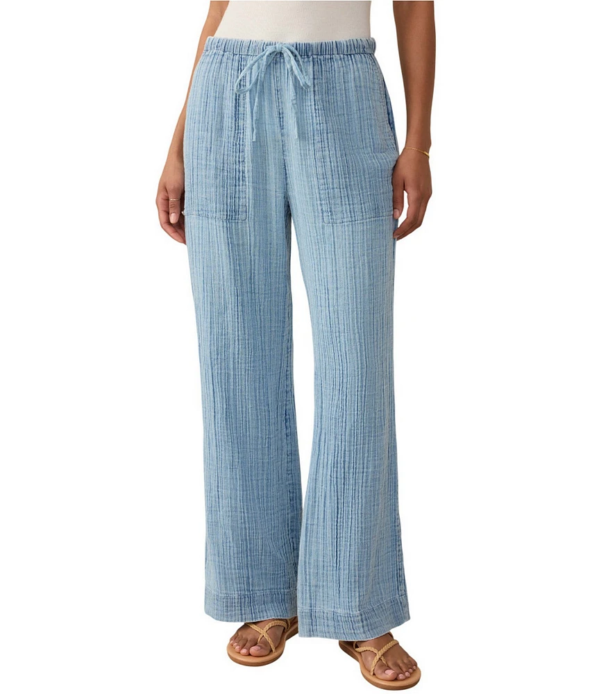 Faherty Dune Organic Cotton Gauze Drawstring Woven Mid Rise Palazzo Pants