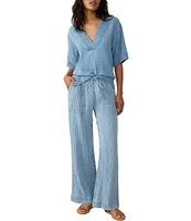 Faherty Dune Organic Cotton Gauze Drawstring Woven Mid Rise Palazzo Pants