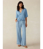 Faherty Dune Organic Cotton Gauze Drawstring Woven Mid Rise Palazzo Pants