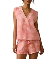 Faherty Dune Organic Cotton Gauze Tie-Dye V-Neck Sleeveless Coordinating Blouse