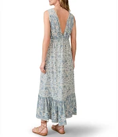 Faherty Eden Woven Floral Print V-Neck Sleeveless A-Line Maxi Dress