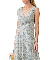Faherty Eden Woven Floral Print V-Neck Sleeveless A-Line Maxi Dress