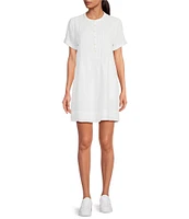 Faherty Gemina Short Sleeve Crew Neck Linen Blend Dress