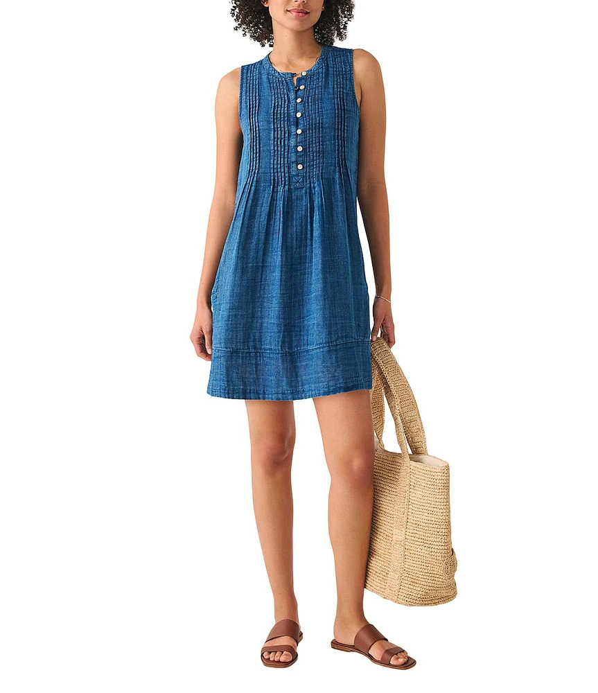 Faherty Isha Organic Cotton Banded Crew Neck Sleeveless Dress