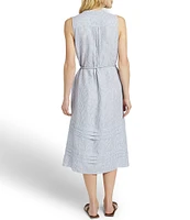 Faherty Isha Striped Crew Neck Sleeveless Tie Waist Midi Dress