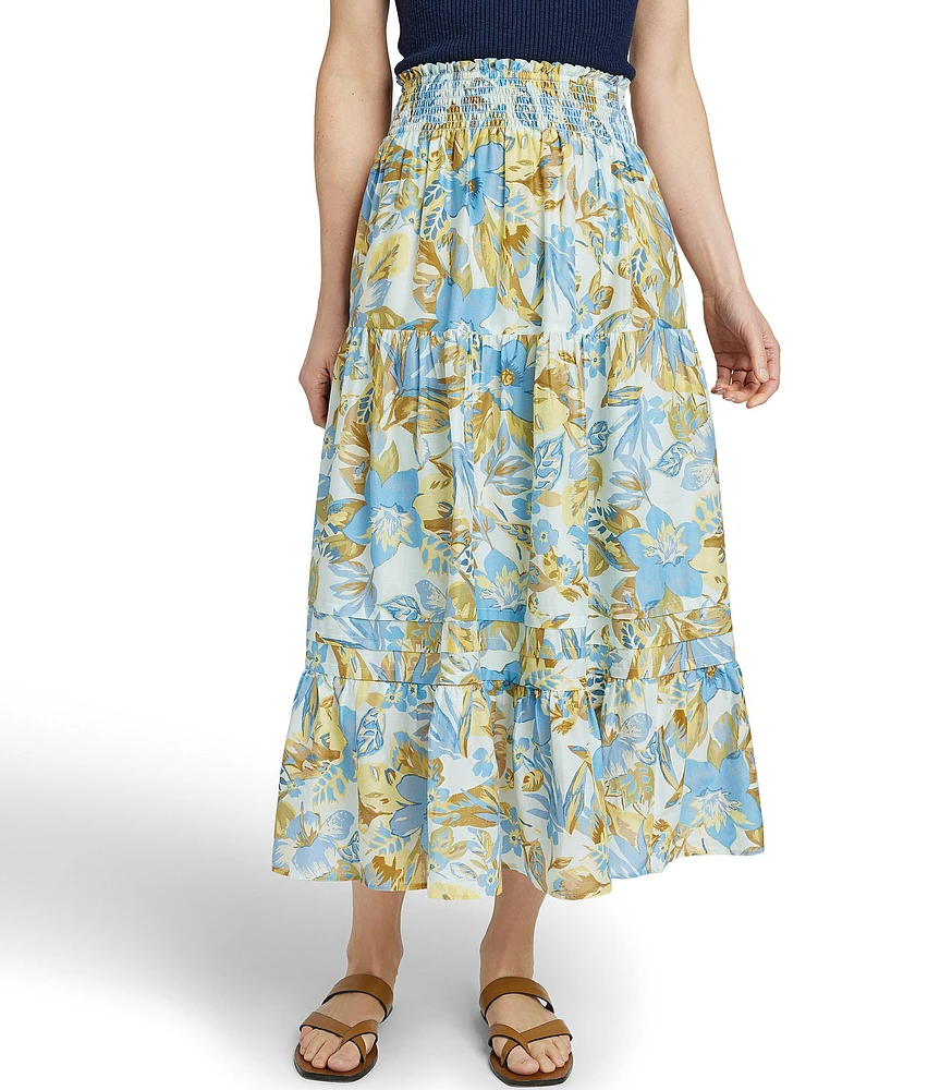 Faherty Ivy Elastic Waist Pull-On Tiered A-Line Maxi Skirt