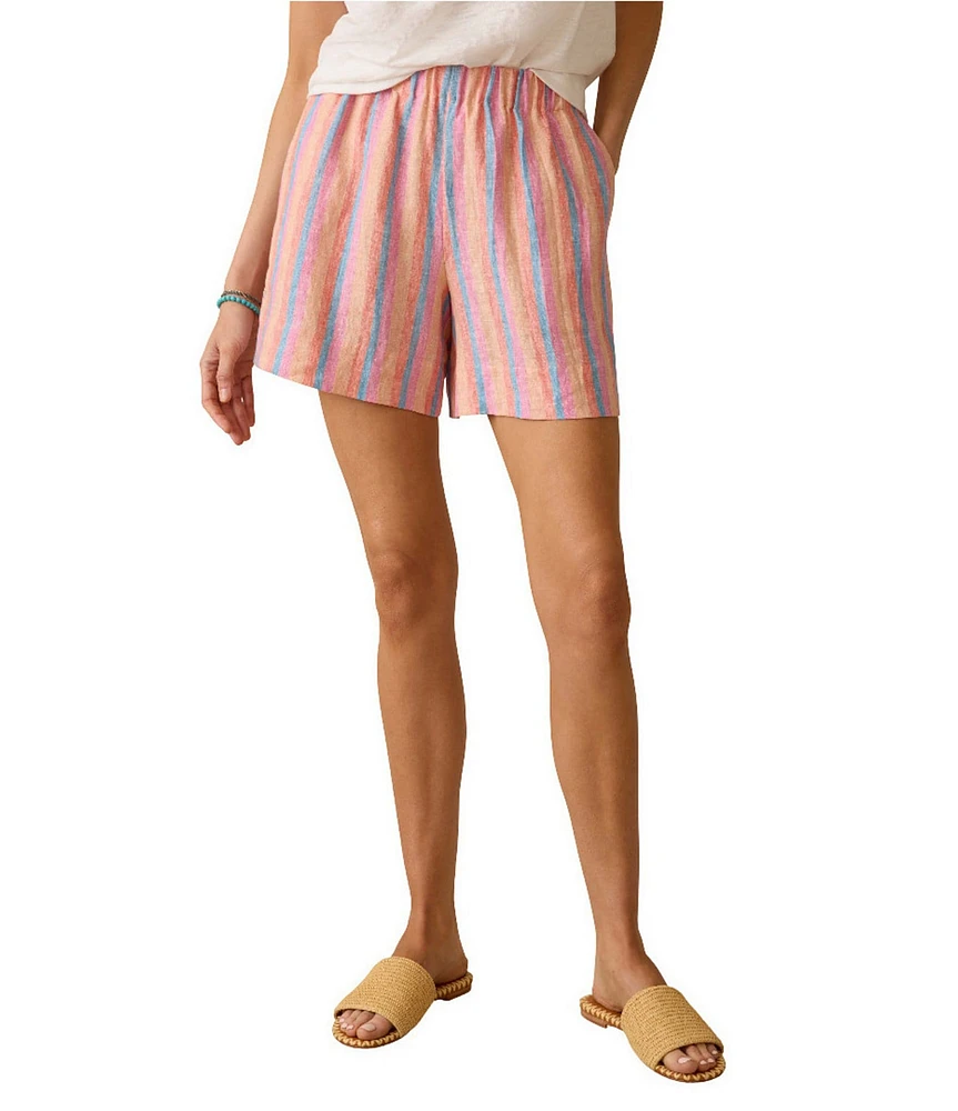 Faherty Laguna Linen Bayview Stripped Mid Rise Coordinating Boxer Shorts