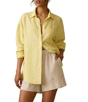 Faherty Laguna Linen Stripped Button Down Collar Long Sleeve Shirt