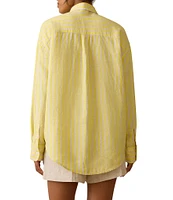 Faherty Laguna Linen Stripped Button Down Collar Long Sleeve Shirt