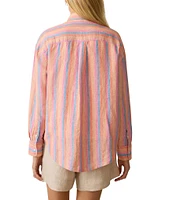 Faherty Laguna Linen Stripped Button Down Collar Long Sleeve Shirt