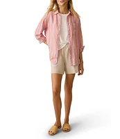 Faherty Laguna Linen Stripped Button Down Collar Long Sleeve Shirt