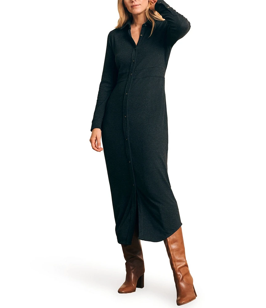 Faherty Legend Button Front Sweater Knit Maxi Shirt Dress