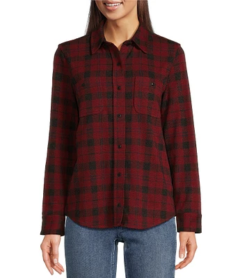 Faherty Legend Sweater Knit Plaid Print Point Collar Button Front Long Sleeve Shirt