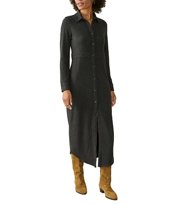 Faherty Legend Sweater Knit Point Collar Long Sleeve Button Front Shirttail Maxi Dress