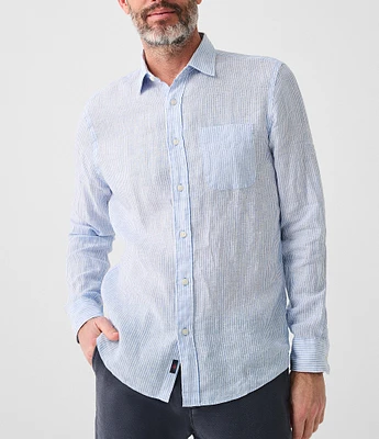 Faherty Linen Laguna Stripe Long Sleeve Woven Shirt