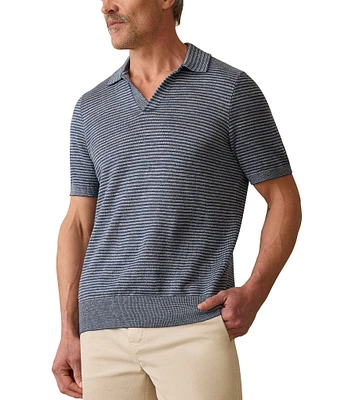 Faherty Linen Sweater Short Sleeve Polo Shirt