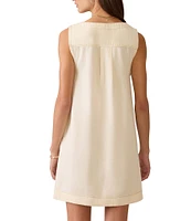 Faherty Malibu Woven Organic Cotton Linen Blend V-Neck Sleeveless A-Line Mini Dress