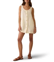 Faherty Malibu Woven Organic Cotton Linen Blend V-Neck Sleeveless A-Line Mini Dress