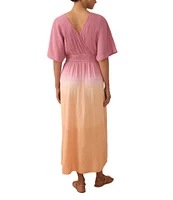 Faherty Mila Woven Organic Cotton Ombre Print V-Neck Short Sleeve Empire Waist Maxi Dress