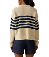 Faherty Miramar Knit Striped V-Neck Long Sleeve Rugby Polo