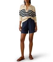 Faherty Miramar Knit Striped V-Neck Long Sleeve Rugby Polo