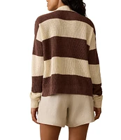 Faherty Miramar Knit Striped V-Neck Long Sleeve Rugby Polo