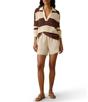 Faherty Miramar Knit Striped V-Neck Long Sleeve Rugby Polo