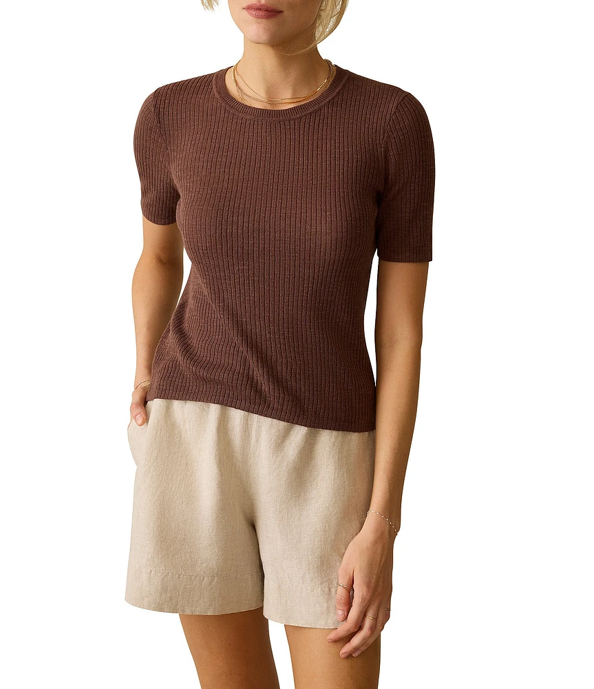 Faherty Miramar Organic Cotton Linen Blend Crew Neck Short Sleeve Tee