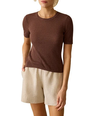 Faherty Miramar Organic Cotton Linen Blend Crew Neck Short Sleeve Tee