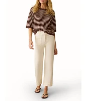 Faherty Miramar Organic Cotton Linen Blend Knit Stripped Crew Neck Short Sleeve Tee