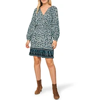 Faherty Montana Floral Print V-Neck Long Sleeve Blouson Dress