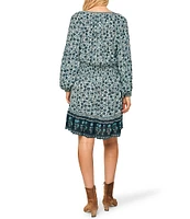 Faherty Montana Floral Print V-Neck Long Sleeve Blouson Dress