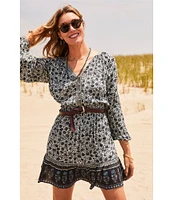 Faherty Montana Floral Print V-Neck Long Sleeve Blouson Dress