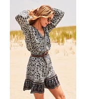 Faherty Montana Floral Print V-Neck Long Sleeve Blouson Dress