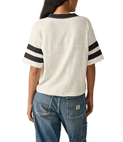Faherty Organic Cotton Slub Varsity Knit Stripped V-Neck Short Sleeve Tee
