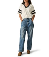 Faherty Organic Cotton Slub Varsity Knit Stripped V-Neck Short Sleeve Tee
