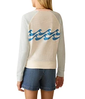 Faherty Slub Knit Organic Cotton Wave Print Crew Neck Long Sleeve Top