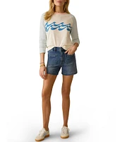 Faherty Slub Knit Organic Cotton Wave Print Crew Neck Long Sleeve Top
