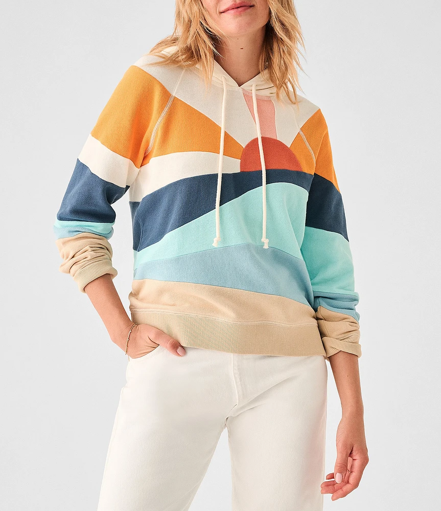 Faherty Soleil Abstract Sun Print Long Sleeve Pullover Hoodie