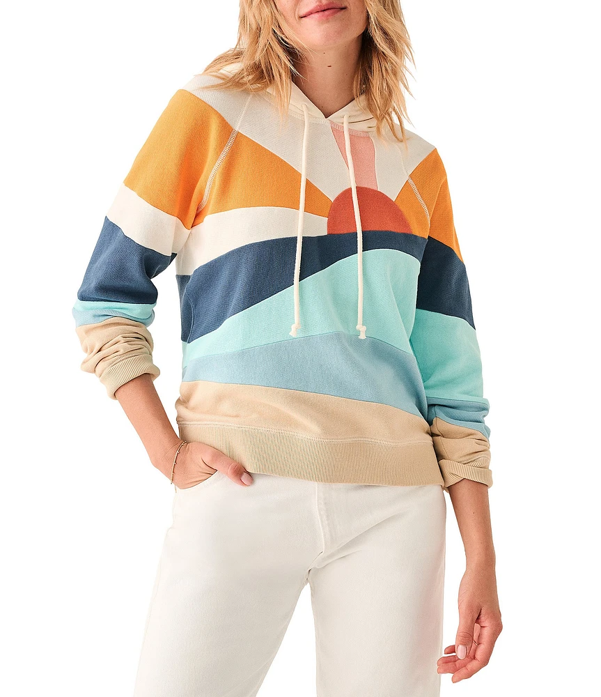 Faherty Soleil Abstract Sun Print Long Sleeve Pullover Hoodie